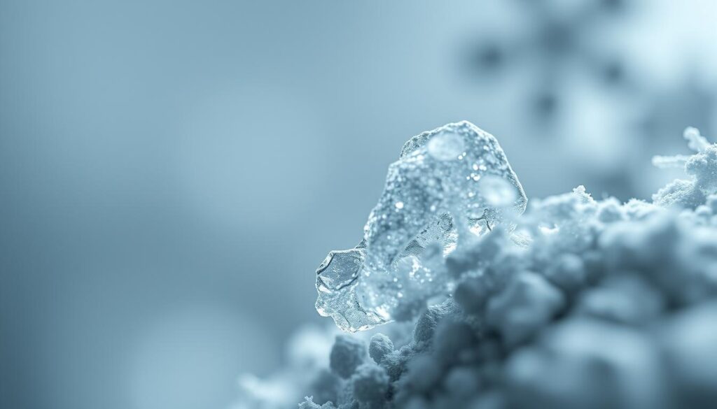 A close-up view of a microscopic fragment of TRODATEC plastic, illustrating the concept of "Mikroplastik". The fragment is captured in a highly detailed, photorealistic rendering, with a shallow depth of field to emphasize the intricate surface textures and irregularities. The lighting is soft and diffused, creating a moody, contemplative atmosphere that underscores the environmental concerns surrounding these microscopic pollutants. The background is a muted, blurred gradient, allowing the subject to be the focal point and drawing the viewer's attention to the legal and regulatory aspects of "Mikroplastik" discussed in the article.