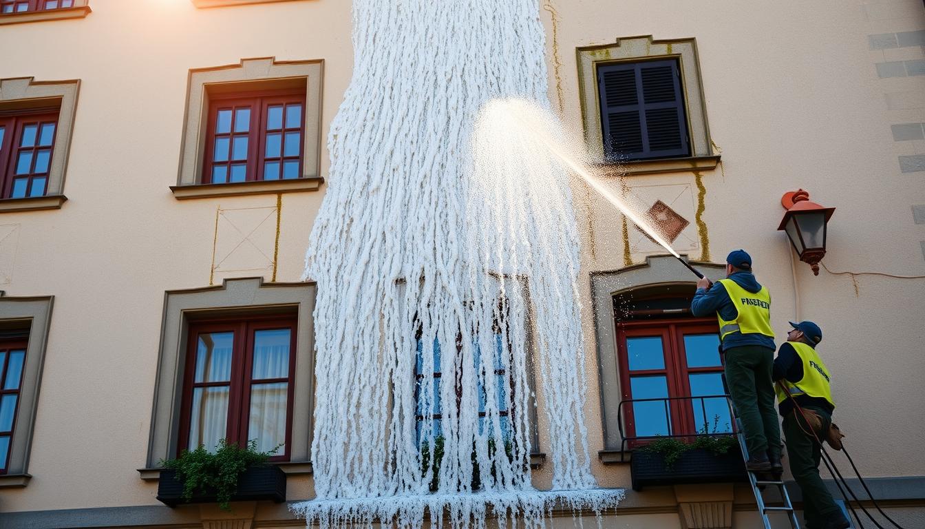 ökologische fassadenreinigung mit biologisch abbaubaren reinigungsmitteln